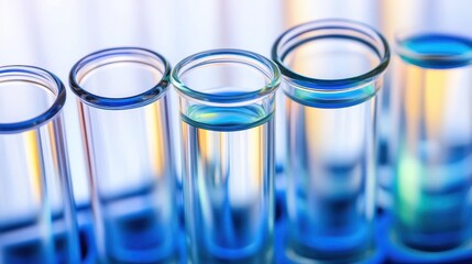 Close up of test tubes filled with clear liquid