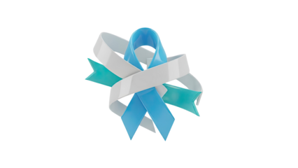 3D Awareness ribbons in blue teal and white on transparent background