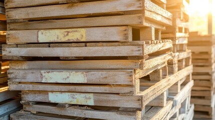 Close Up View Of Stacked Rustic Wooden Pallets