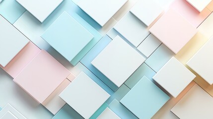 A geometric pattern of pastel-colored cubes arranged in a grid-like formation, with a soft, diffused light source casting gentle shadows.