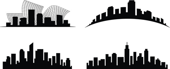 Naklejka premium Various cityscapes skyline silhouette buildings abstract shapes architecture design collection