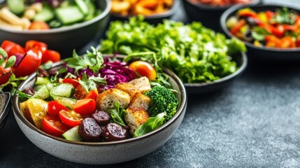 Colorful and Healthy Salad with Various Fresh Vegetables