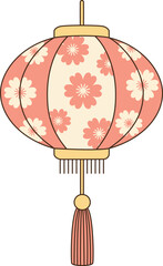 Kawaii Pastel Chinese Lantern with Cherry Blossom Pattern for Lunar New Year Illustration