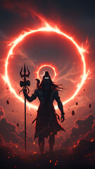 Lord Shiva the Destroyer with Fiery Halo and Trident - Epic Mahadev Digital Art