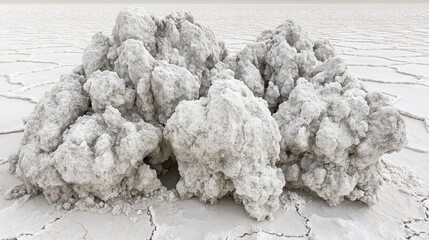 Crystalline salt structures formed from evaporation in barren landscape