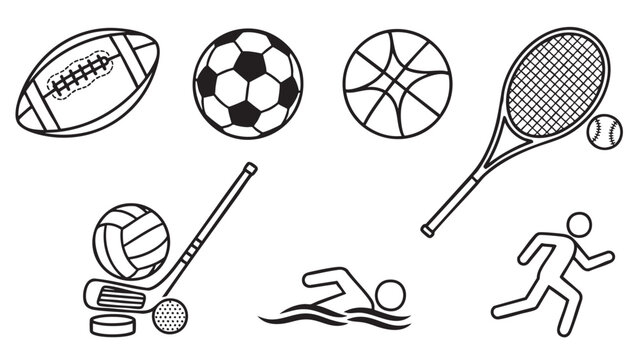 Collection of various sports icons isolated on transparent background