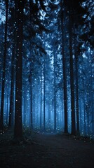 Fototapeta premium Enchanted night forest with futuristic glowing lights for nature and fantasy designs