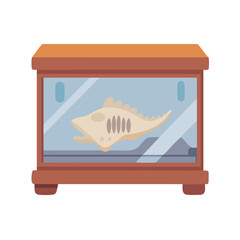 Dinosaur Fossil in Museum Exhibit Flat Design Illustration