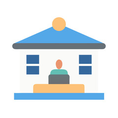 Minimalist flat illustration of a reception desk and staff