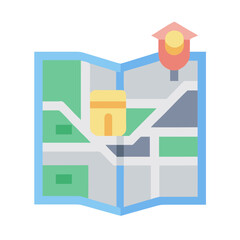 Detailed city map with location pin, flat illustration style
