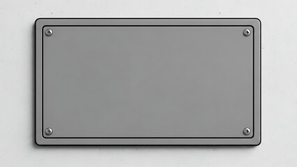 Blank rectangular gray metal sign with rounded corners and screw heads, isolated on a white background