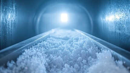 Internal view of a freeze dryer chamber with crystalline frost