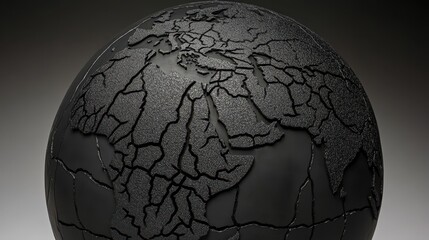 Intricately Carved Obsidian Globe Showing Earths Continents