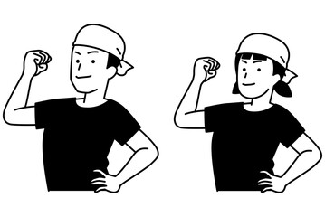 頼もしい居酒屋の男女の店員　セット