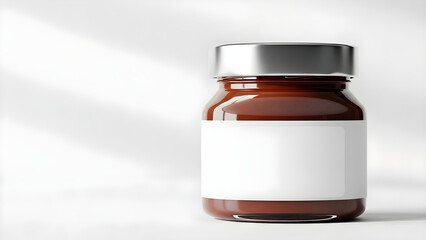 Brown glass bottle with silver cap and blank white label