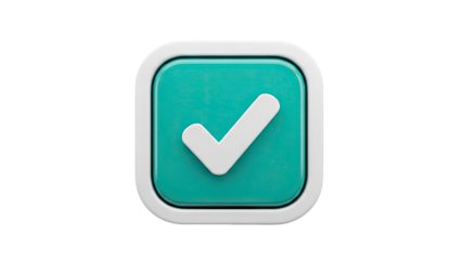 3D Checkmark in a 3D rounded square icon on transparent background