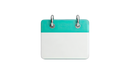 3D Blank calendar page with metal rings on transparent background