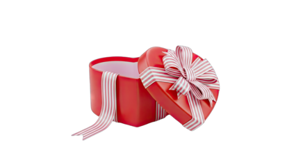 3D Red Heart Shaped Gift Box with Bow on transparent background