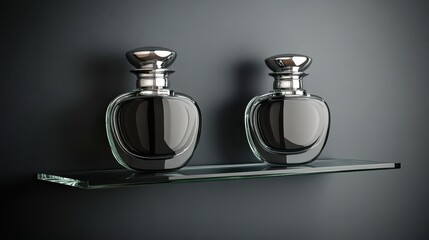 Two Elegant Perfume Bottles on a Glass Display Shelf