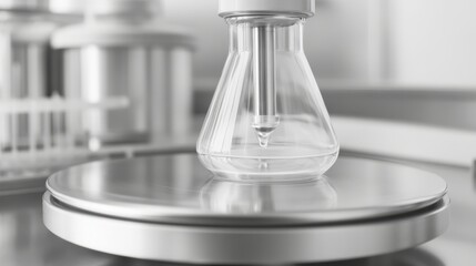 Transparent Beaker on Magnetic Stirrer Plate in a Laboratory Setting