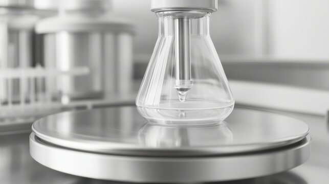 Transparent Beaker on Magnetic Stirrer Plate in a Laboratory Setting