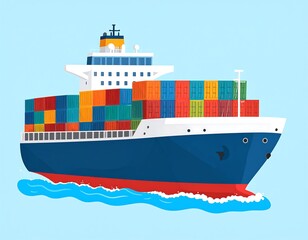 Obraz premium Large cargo vessel sailing on blue water carrying various colorful containers