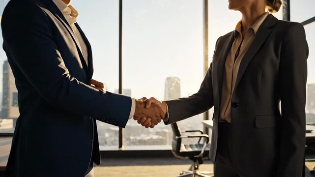 Professional Handshake Business Deal Between Colleagues In Modern Office Environment