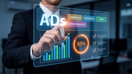 Modern advertising strategies digital marketing office performance analytics corporate environment user perspective