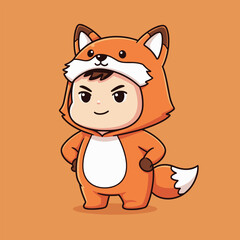 Chibi Boy in Fox Costume - Adorable Cartoon Character Illustration.