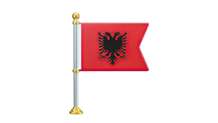 3D Albania flag with double headed eagle on transparent background