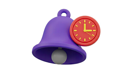 3D Bell and Clock 3D Icon on transparent background