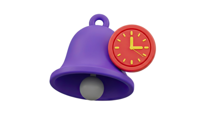 3D Bell and Clock 3D Icon on transparent background