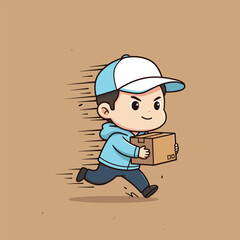 Cartoon Delivery Boy Running with Package for Fast Shipping.