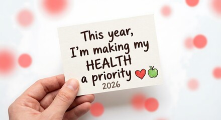 This year I am making my health a priority 2026 motivational New Year resolution card in hand