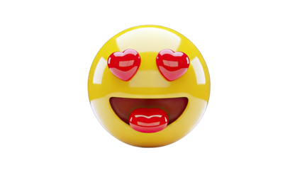3D Emoji with hearts for eyes and sticking out tongue on transparent background