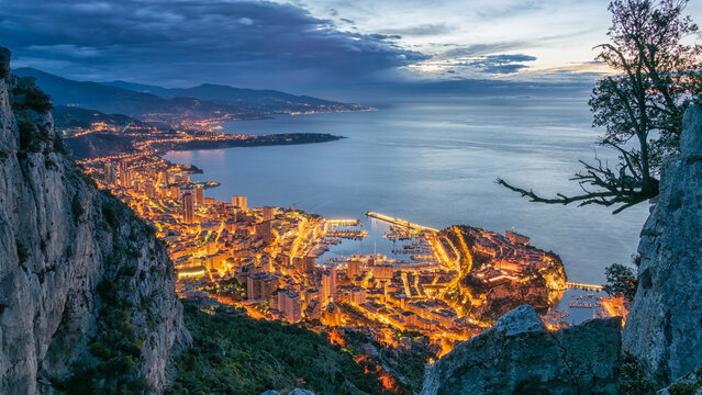 Monaco Principality in the morning on the French Riviera