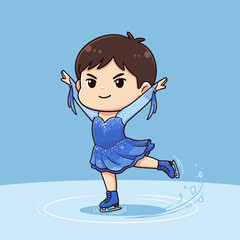 Chibi figure skater performing on ice with grace and precision.