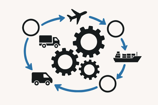 Supply Chain Management Process with Transportation and Gears.