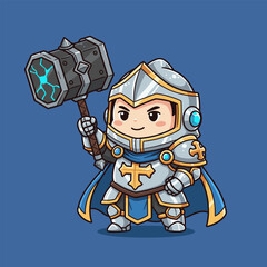Chibi Knight Ready for Battle with Oversized Hammer.
