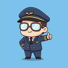 Cartoon Pilot Giving Thumbs Up with Confident Expression.