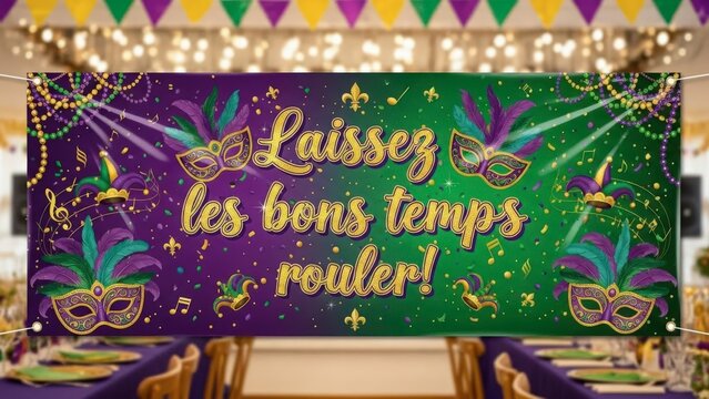Mardi gras banner 'laissez les bons temps rouler!' isolated on white background