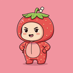 Adorable Cartoon Character Dressed as a Strawberry with a Sweet Smile.