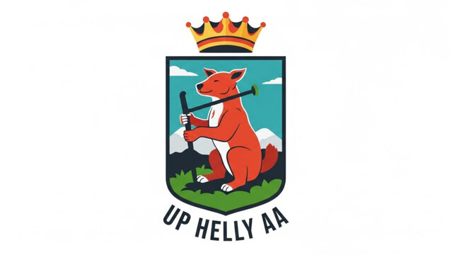 Up helly aa festival logo with red fox holding torch, crown and shield, shetland islands, scotland, celtic culture, nordic festival