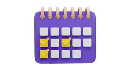 3D Calendar with Checkmarks on transparent background