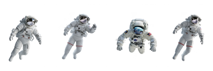 Set of Astronauts Floating in Outer Space, Oil Paint Style, Isolated on Transparent Background, PNG