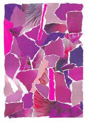 Obraz premium Collage torn ripped edges from vintage magazines 90s 2000s pink purple texture rainbow background