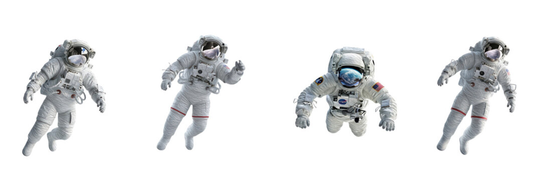 Set of Astronauts Floating in Outer Space, Oil Paint Style, Isolated on Transparent Background, PNG