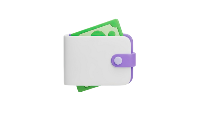 3D Cartoon Wallet with Money on transparent background - Powered by Adobe