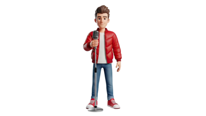 3D Character Holding a Microphone on transparent background