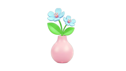 3D Cute 3D Blue Flowers in Pink Vase on transparent background